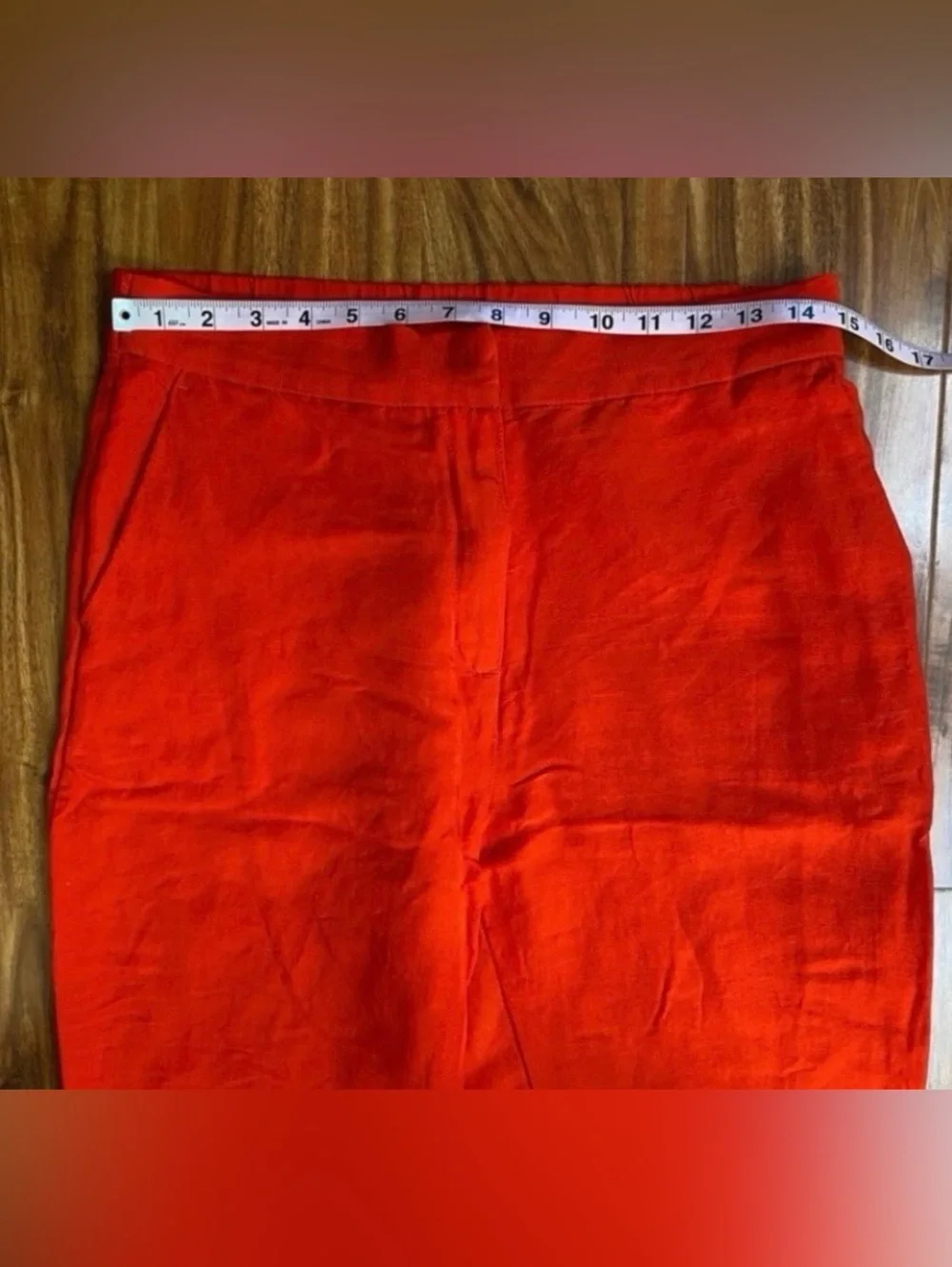 H&M Women's Orange Red Linen Mix High Waist Crop Flared Pants Size 10 Coastal